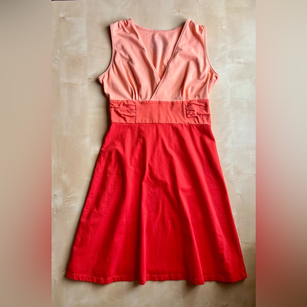 Patagonia Margot A-Line Dress Organic Cotton Blend Peach Orange Red Colorblock